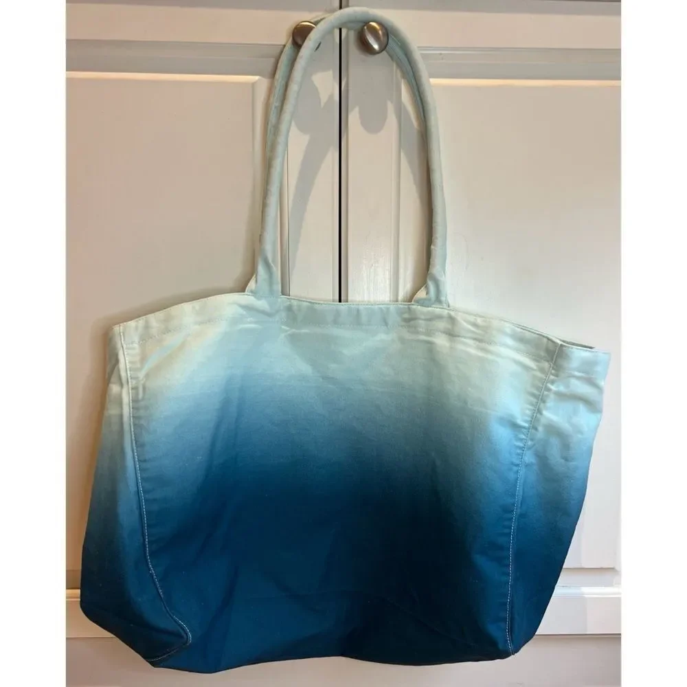 Athleta Logo Ombre Canvas Tote bag Aqua Blue